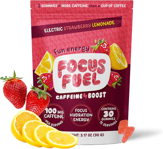 FocusFuel Energy Chews - Strawberry Lemonade Flavor with 100mg Caffeine, B12, Magnesium, Electrolytes, All-Natural Ingredients - 15 Servings