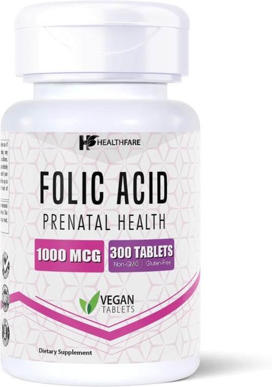 Folic Acid 1000 mcg Tablets - 300 Count | Vitamin B9 Supplement for Vegetarians | Gluten-Free & Non-GMO