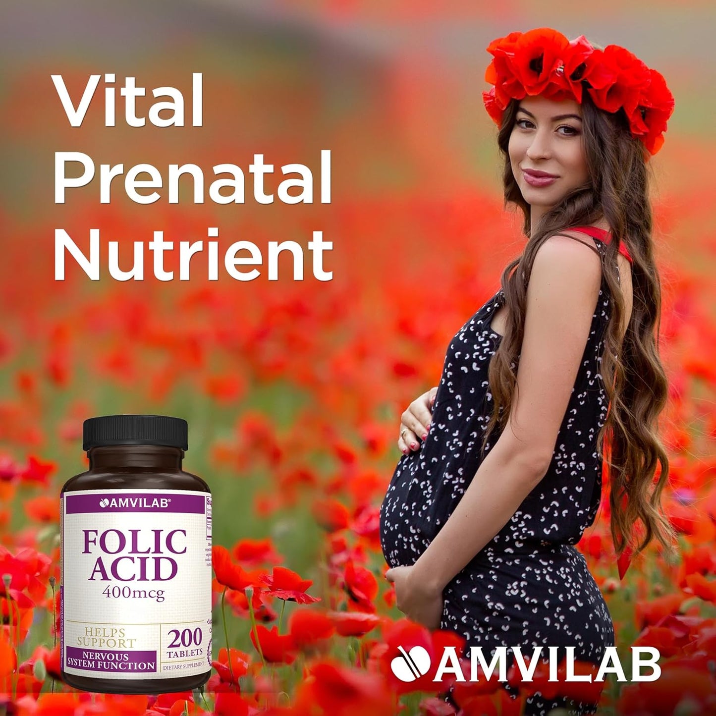 Folic Acid 400 mcg (670 mcg DFE) Dietary Supplement for Nervous System Health - 200 Tablets - 200 Day Supply