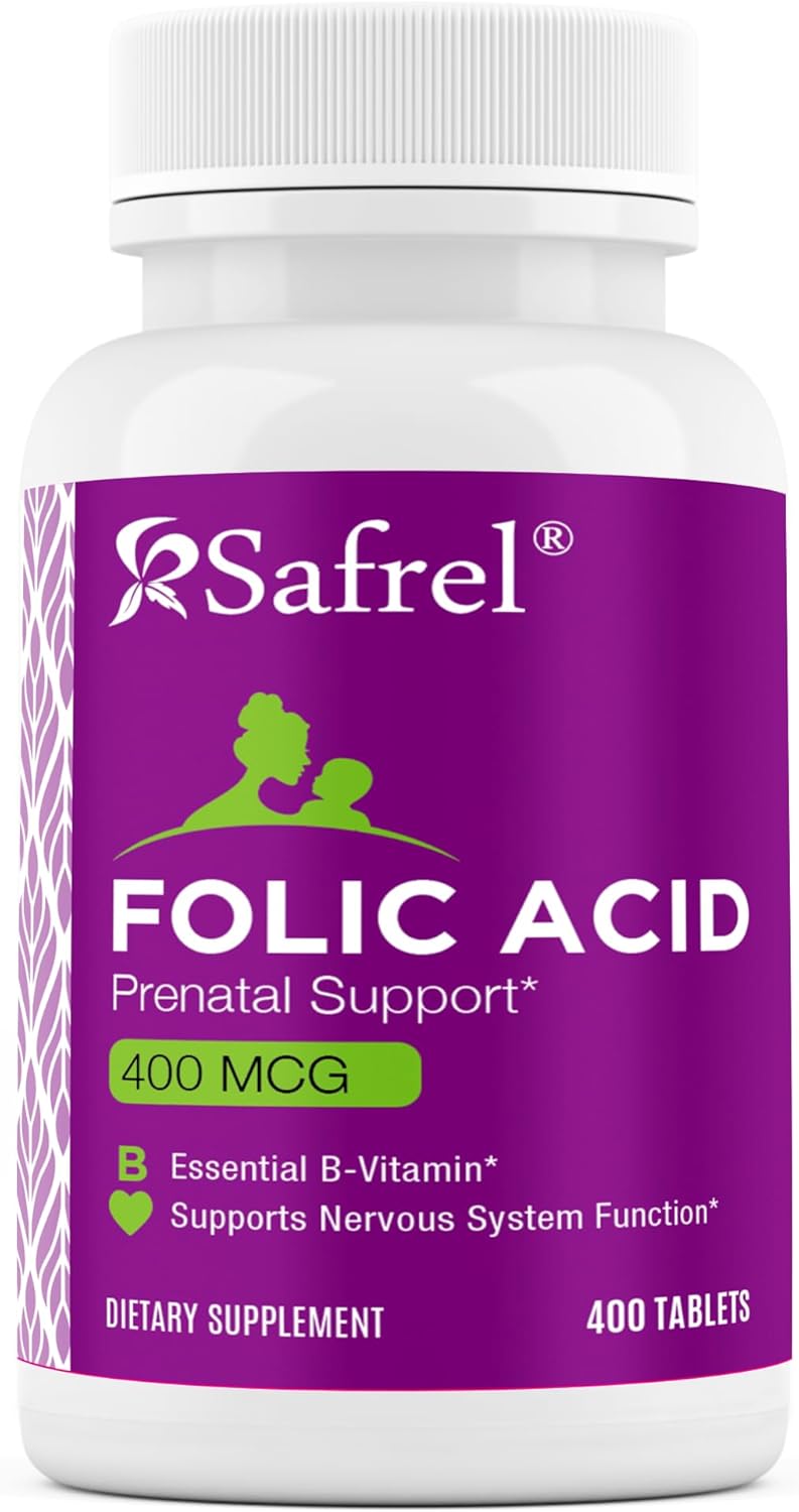 Folic Acid 400 mcg Tablets - Essential Prenatal & Postnatal Vitamin for Fetal Development, Red Blood Cell Production, & Neural Development - Non-GMO, Vegan