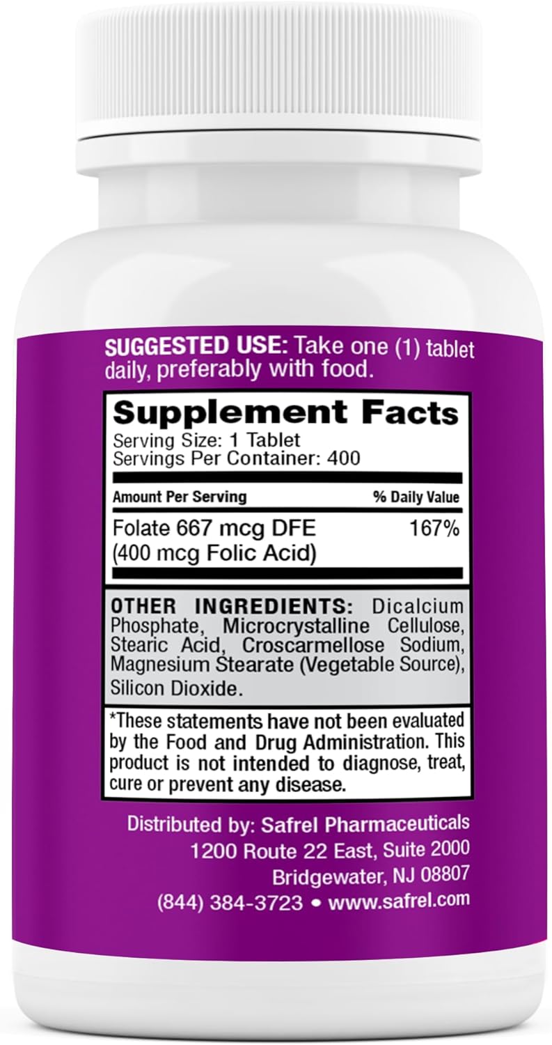 Folic Acid 400 mcg Tablets - Essential Prenatal & Postnatal Vitamin for Fetal Development, Red Blood Cell Production, & Neural Development - Non-GMO, Vegan