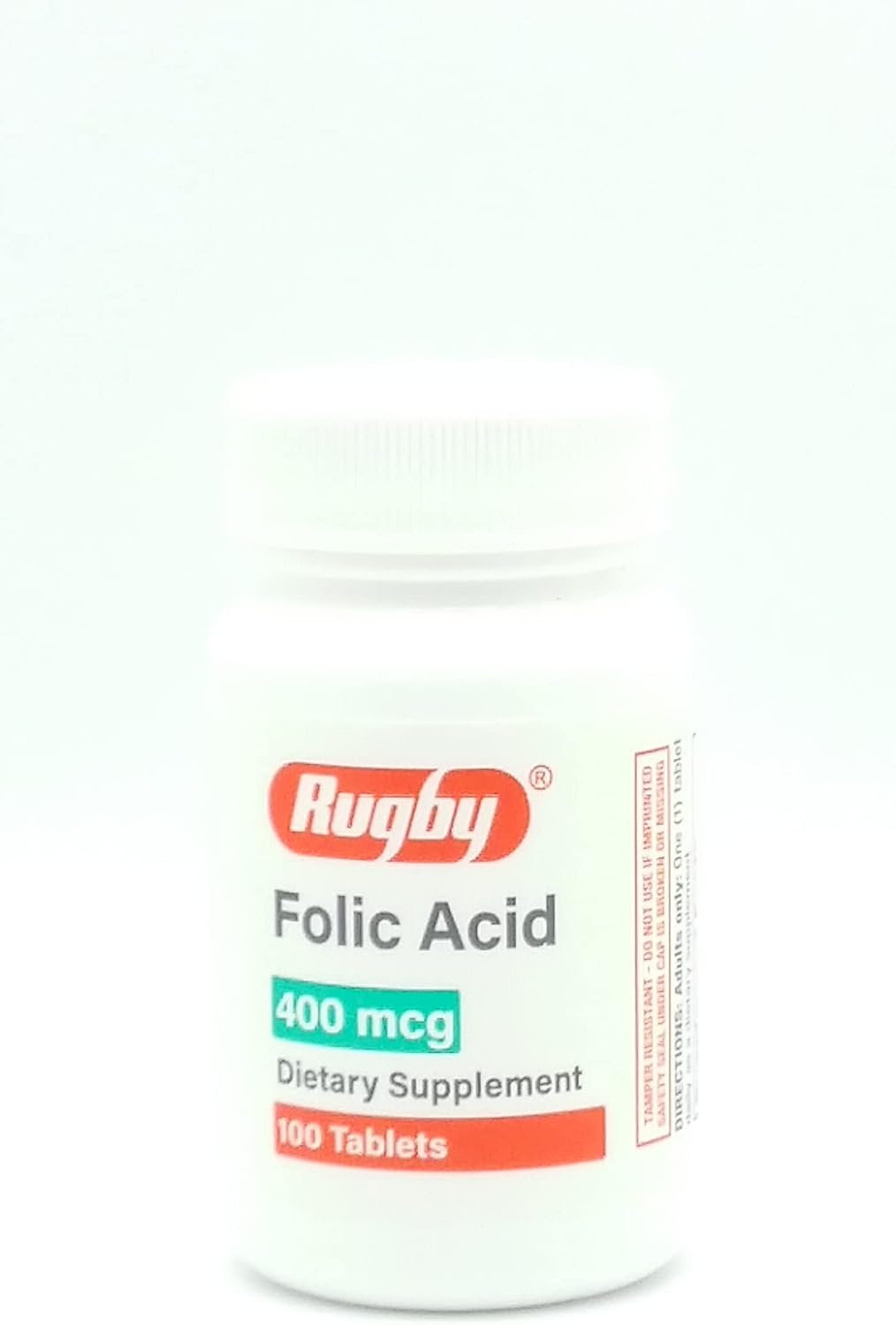 Folic Acid 400 mcg Vitamin B9 Folate Supplement for Cardiovascular Health - 100 Tablets, Gluten Free, Adults - Rugby Labs