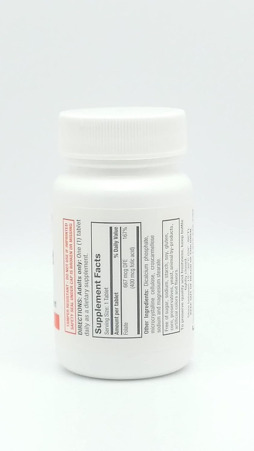 Folic Acid 400 mcg Vitamin B9 Folate Supplement for Cardiovascular Health - 100 Tablets, Gluten Free, Adults - Rugby Labs