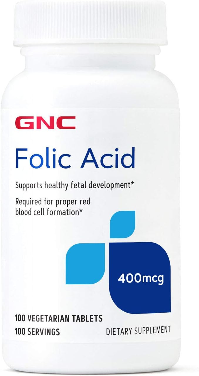 Folic Acid 400mcg Supplement for Healthy Fetal Development - Vegetarian Formula - 100 Count