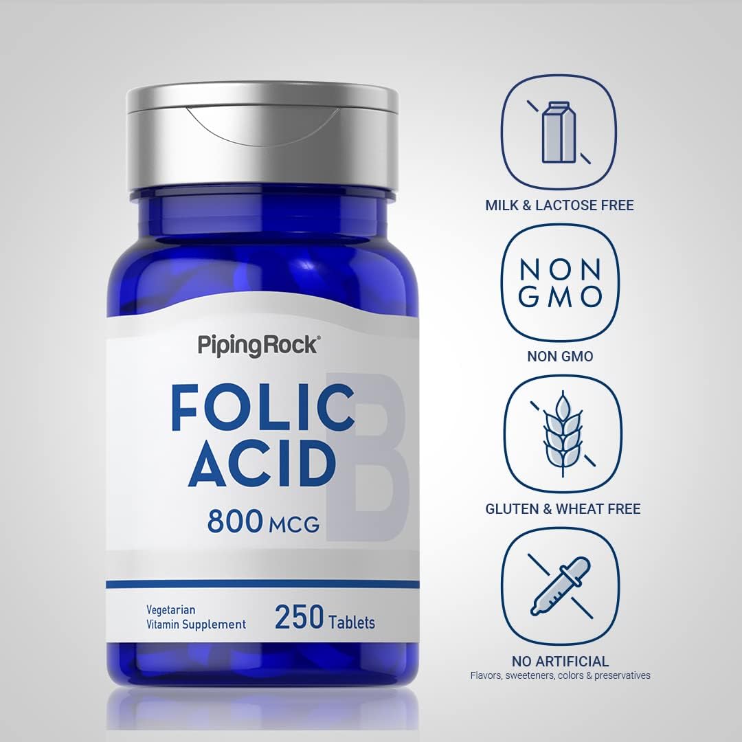 Folic Acid 800 mcg Capsules | 250 Tablets, Vegetarian, Non-GMO, Gluten Free
