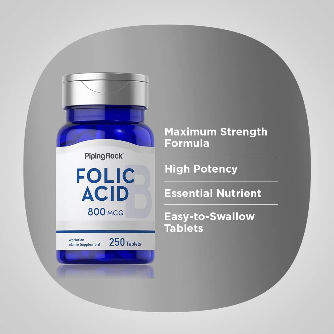 Folic Acid 800 mcg Capsules | 250 Tablets, Vegetarian, Non-GMO, Gluten Free