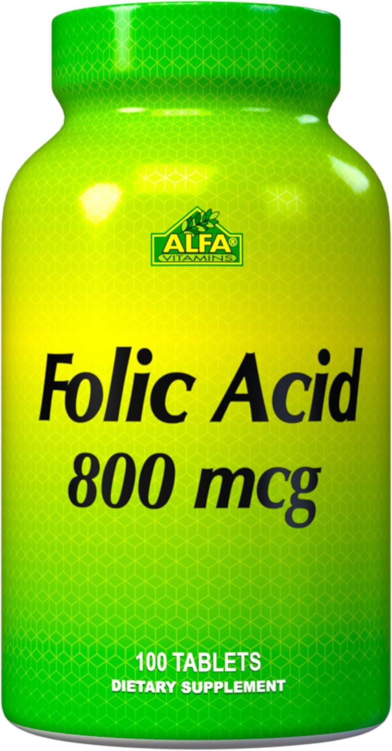 Folic Acid 800 Mcg Dietary Supplement for Cardiovascular Health, Metabolism, Brain, & Fetal Development - 100 Tablets