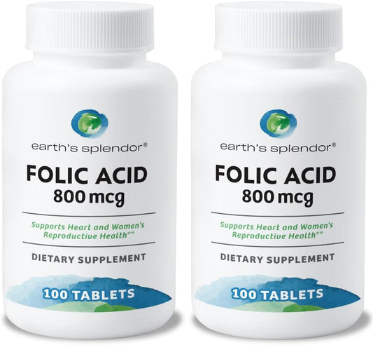 Folic Acid 800 mcg Supplement for Heart & Women's Health, 200 Tablets x 2 Pack, Smooth Coated Tablets for Easy Consumption