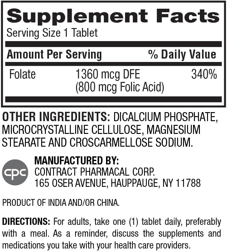 Folic Acid 800 mcg Supplement for Heart & Women's Health, 200 Tablets x 2 Pack, Smooth Coated Tablets for Easy Consumption