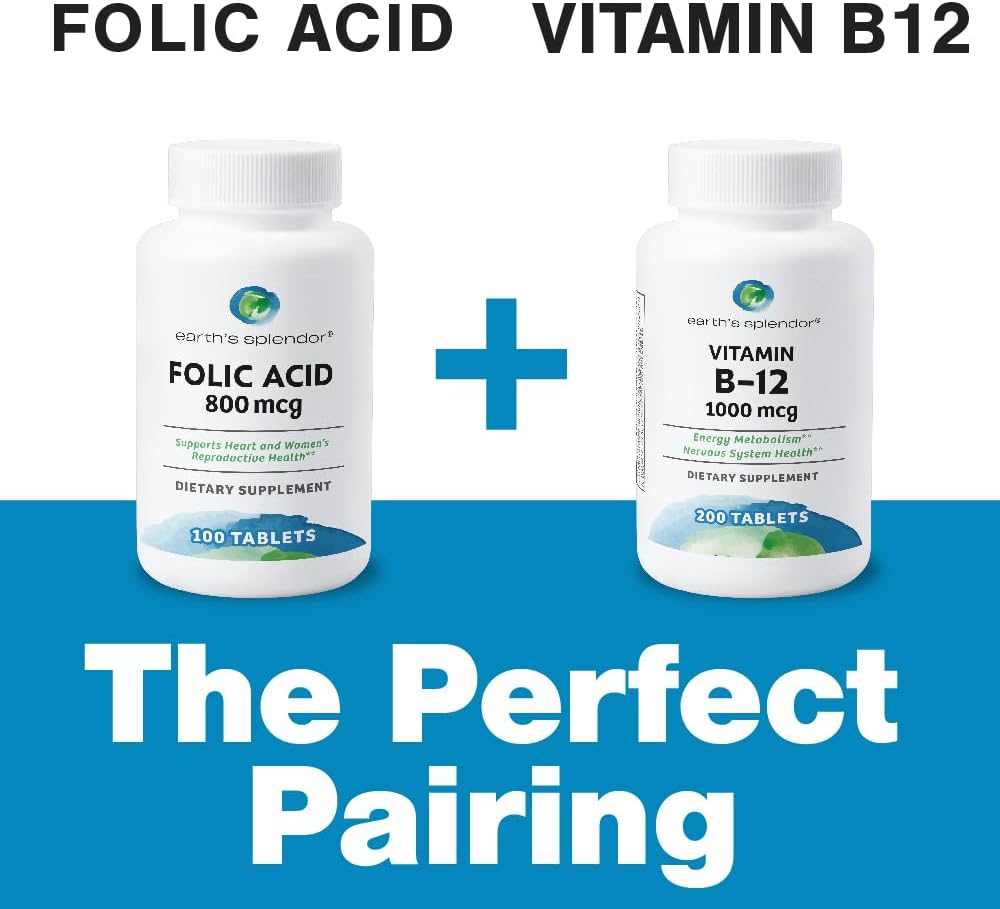 Folic Acid 800 mcg Supplement for Heart & Women's Health, 200 Tablets x 2 Pack, Smooth Coated Tablets for Easy Consumption