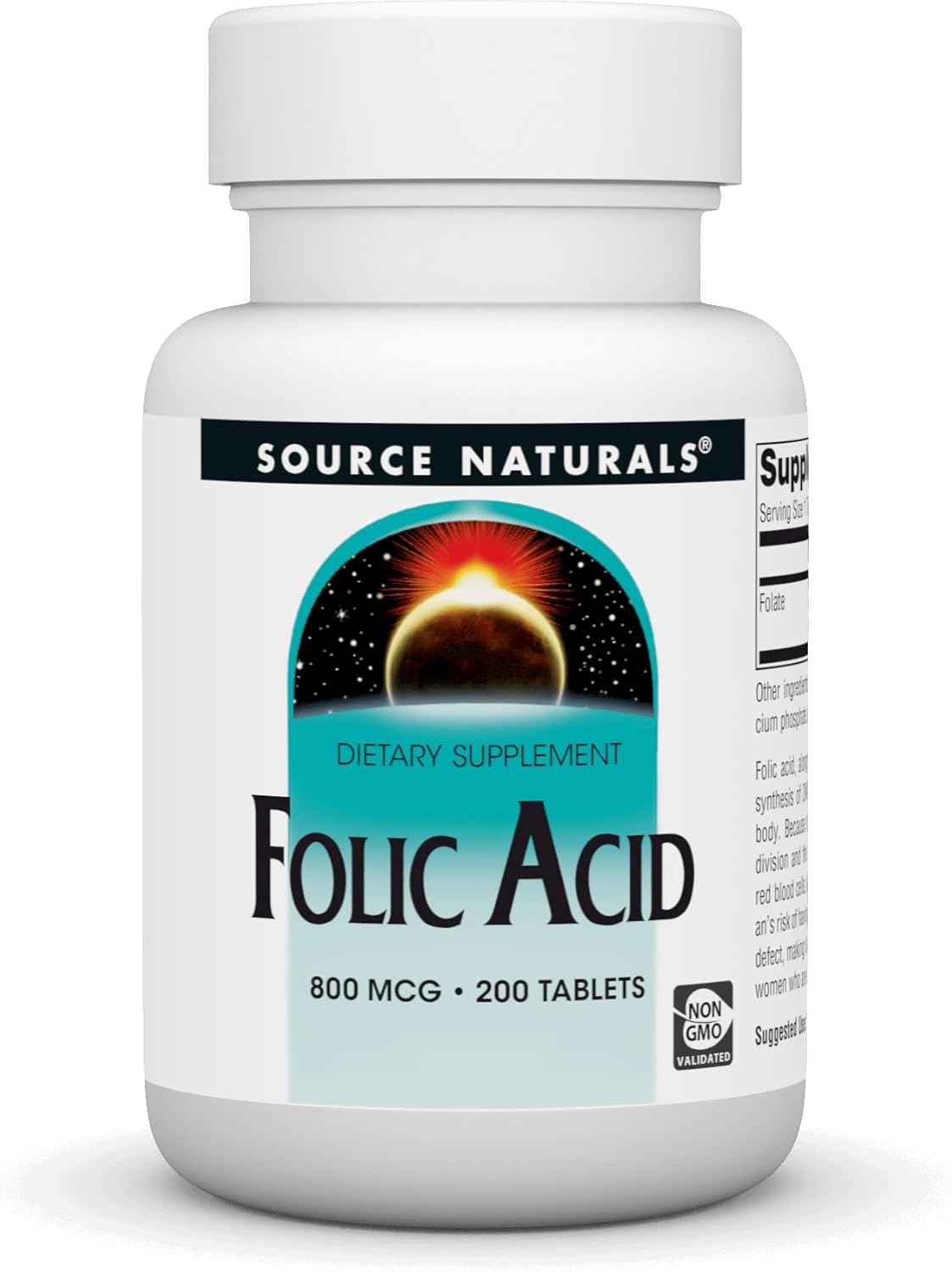Folic Acid 800 Mcg Tablets - 200 Count by Source Naturals