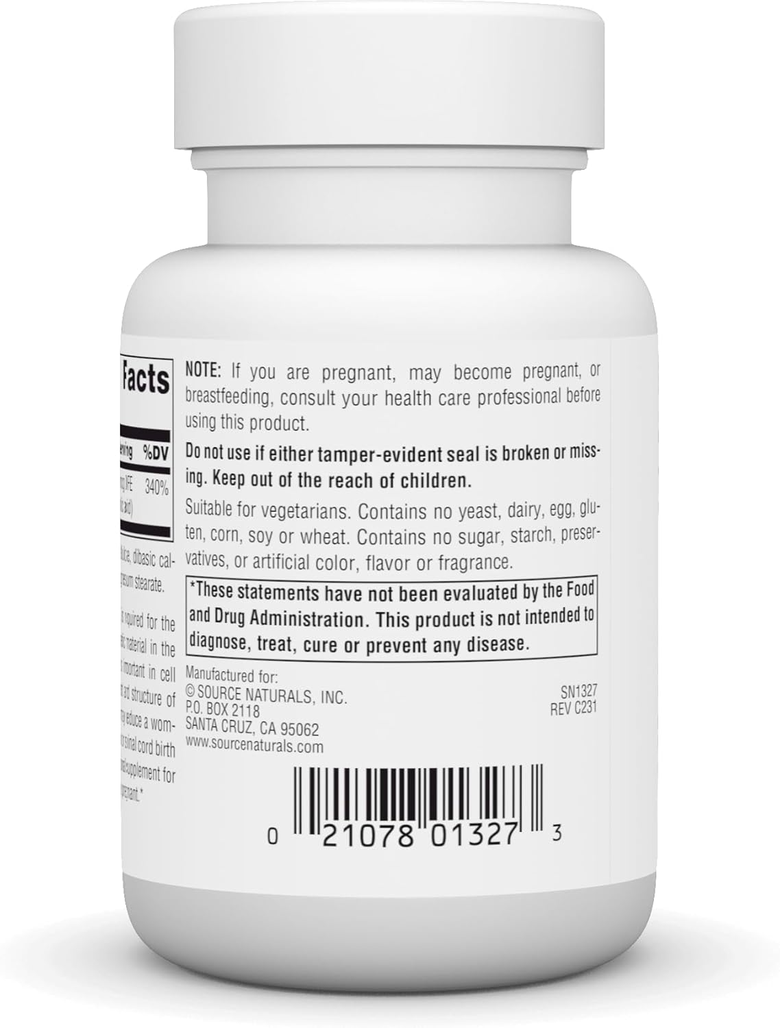 Folic Acid 800 Mcg Tablets - 200 Count by Source Naturals