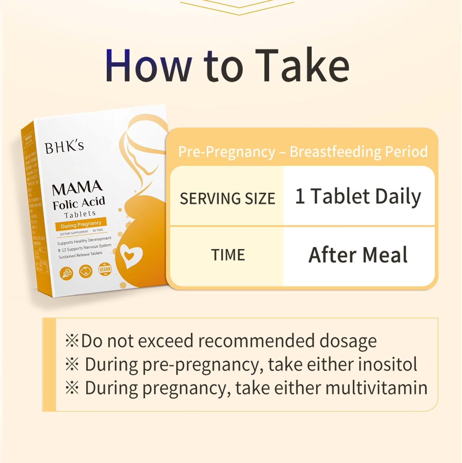 Folic Acid Tablets for Baby Nervous System Support Before, During, and After Pregnancy - 90 Essential Vitamins for Mom & Baby