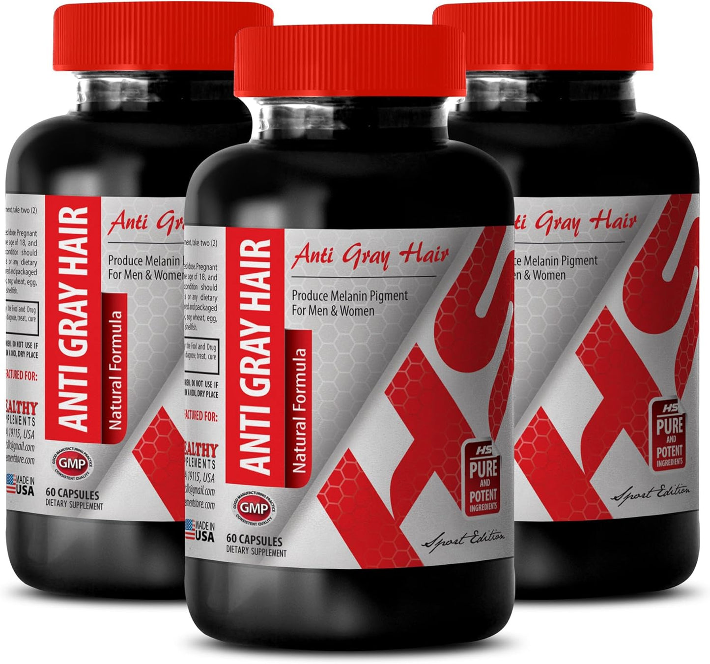 Folic Acid with B12 Supplement for Healthy Hair, Skin, and Nails - 3 Bottle Pack by Healthy Supplements LLC