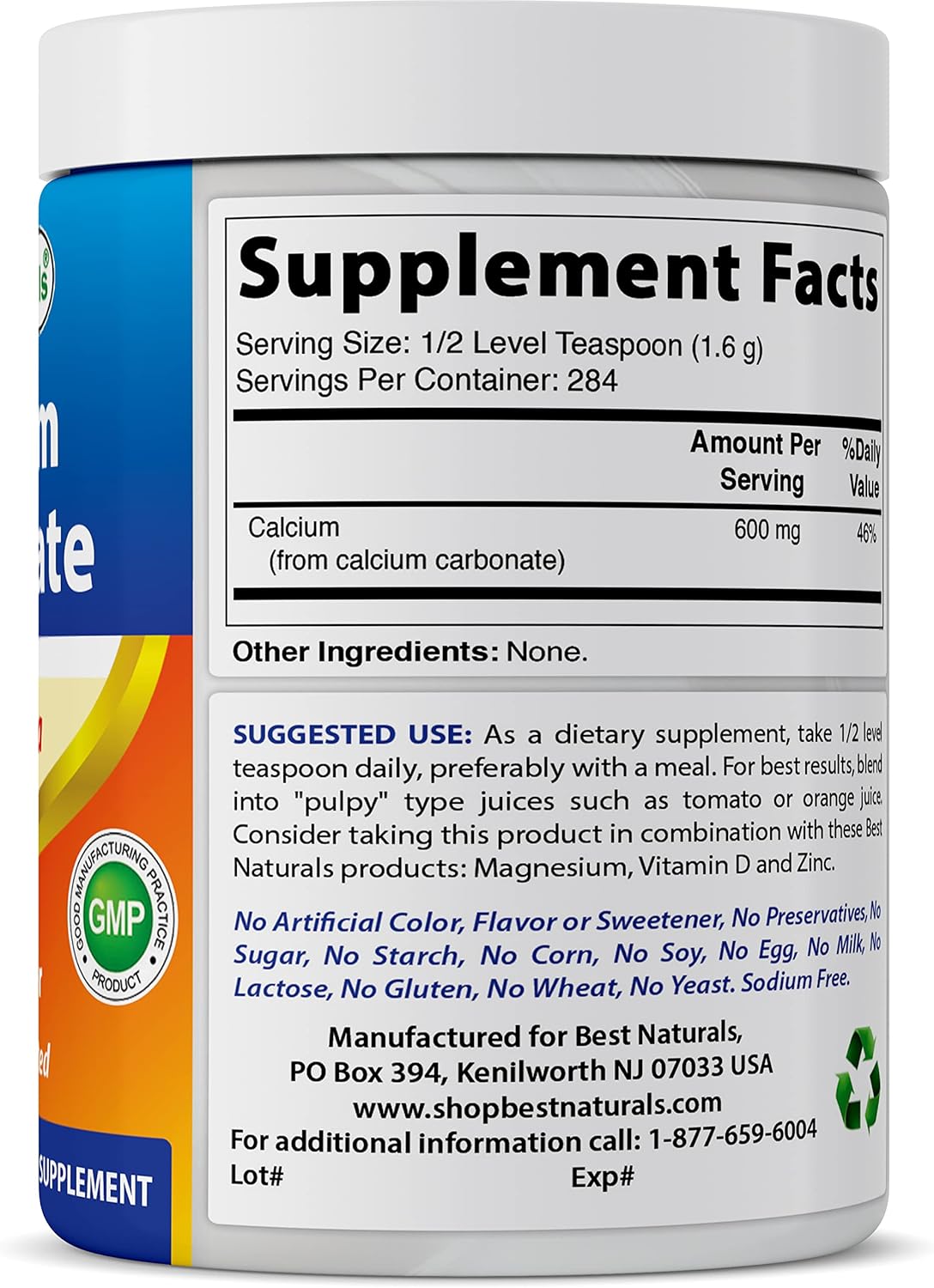 Food Grade Calcium Carbonate Powder - 48 Ounces (1.5 Pounds) - Best Naturals