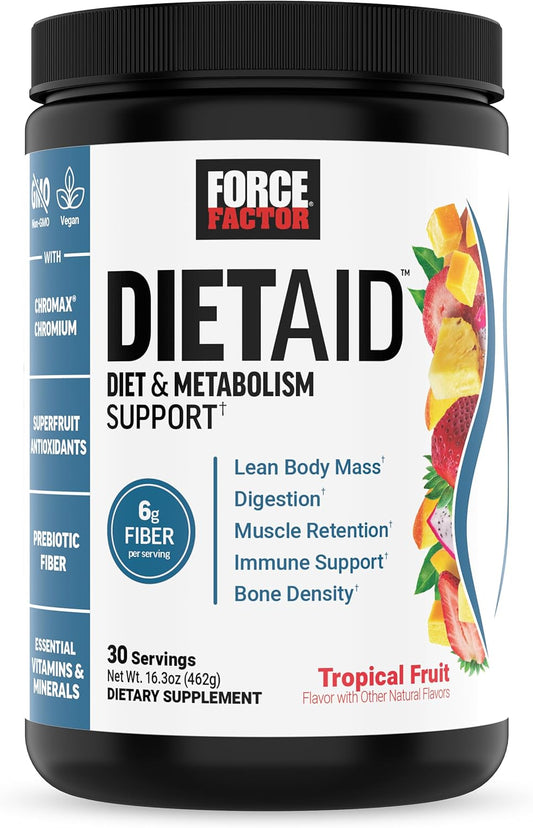 Force Factor Diet Aid Powder: Metabolism Booster & Lean Body Support with 15x More Absorbable Chromium, Tropical Fruit Flavor, 30 Servings
