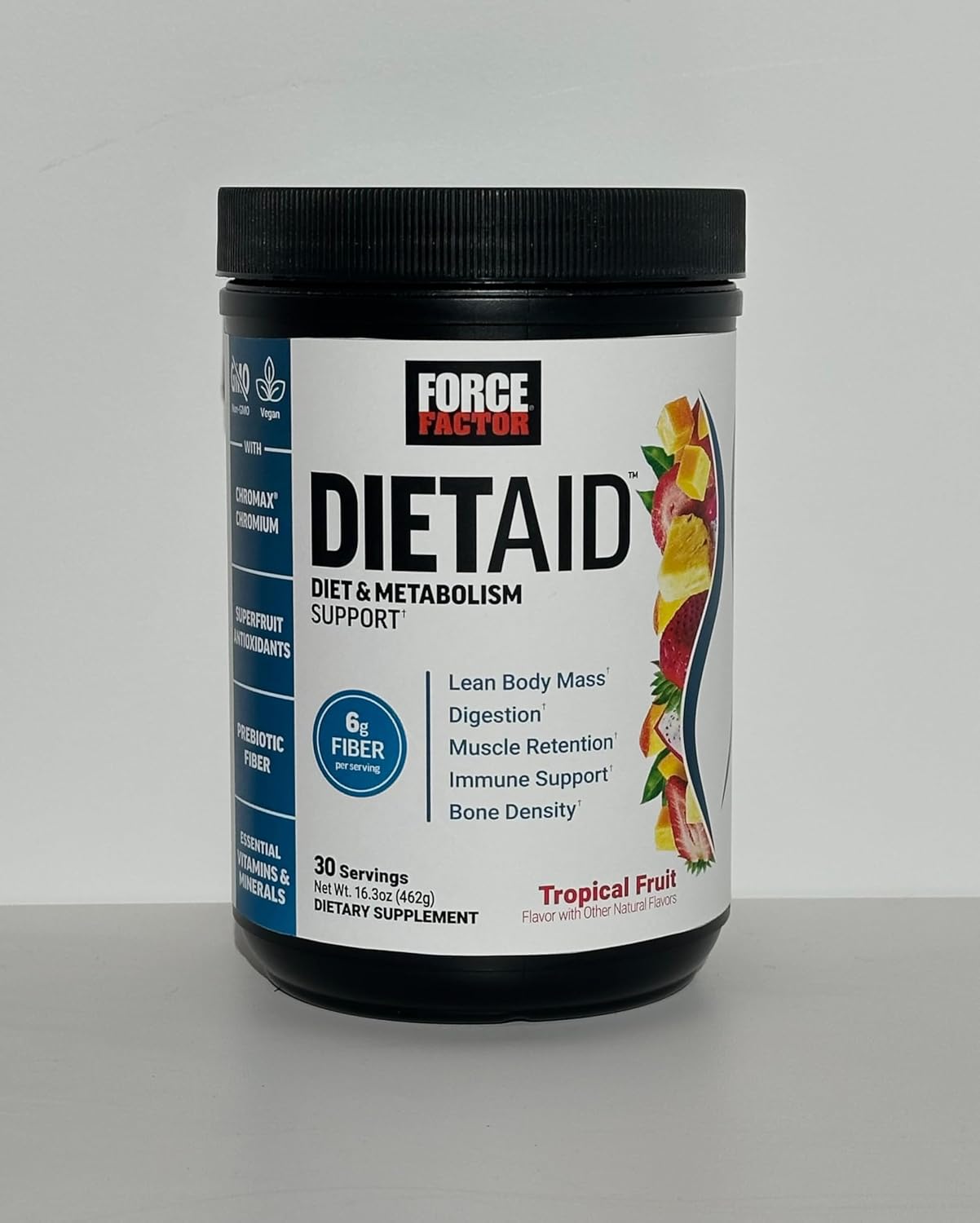 Force Factor Diet Aid Powder: Metabolism Booster & Lean Body Support with 15x More Absorbable Chromium, Tropical Fruit Flavor, 30 Servings