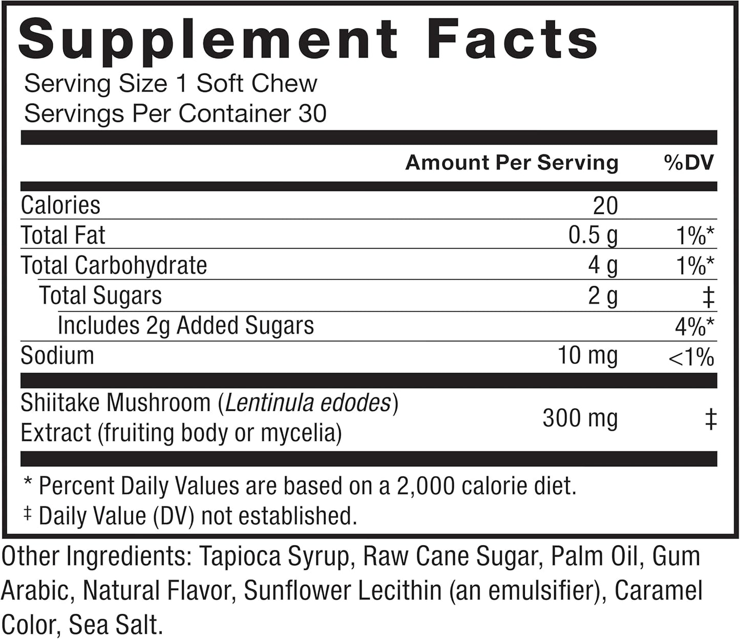 FORCE FACTOR Shiitake Mushrooms Soft Chews: Energy, Immunity, Digestive Health, Antioxidants, Caramel Apple Flavor, 30 Chews