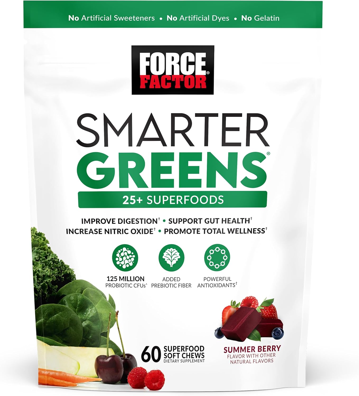 Force Factor Smarter Greens Superfood Chews with Probiotics & Modern Mushrooms - Mushroom Supplement with Lions Mane and Turkey Tail