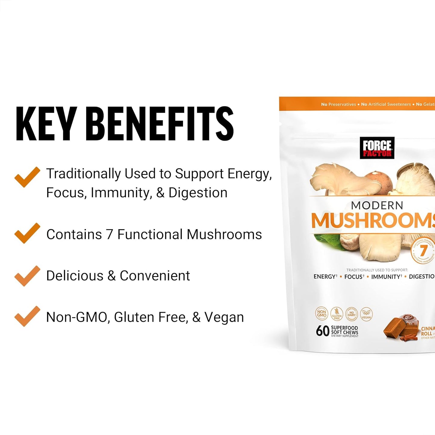 Force Factor Smarter Greens Superfood Chews with Probiotics & Modern Mushrooms - Mushroom Supplement with Lions Mane and Turkey Tail
