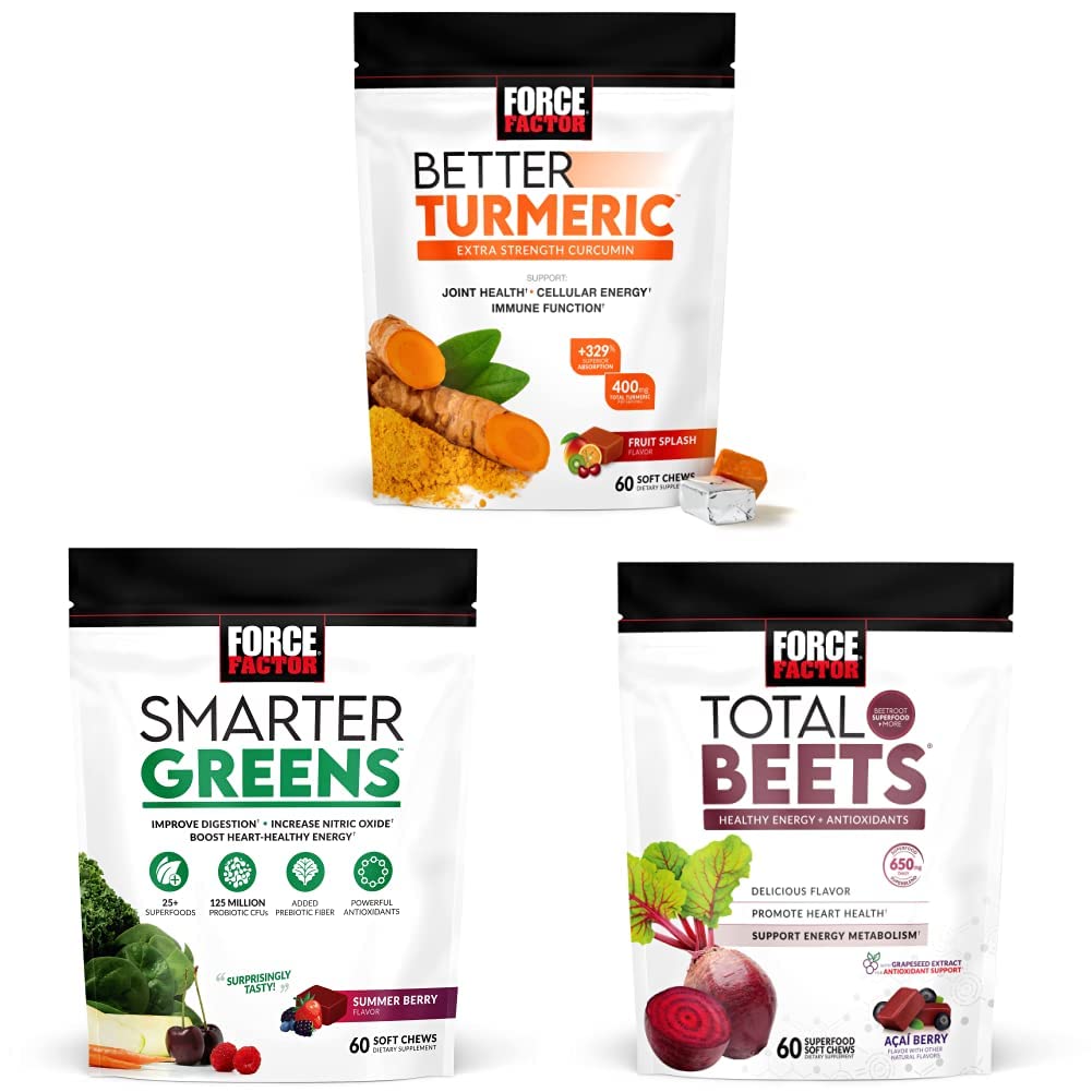 Force Factor Turmeric Joint Support & Superfood Chews Bundle - Better Joint Health, Energy & Immunity, 60 Chews
