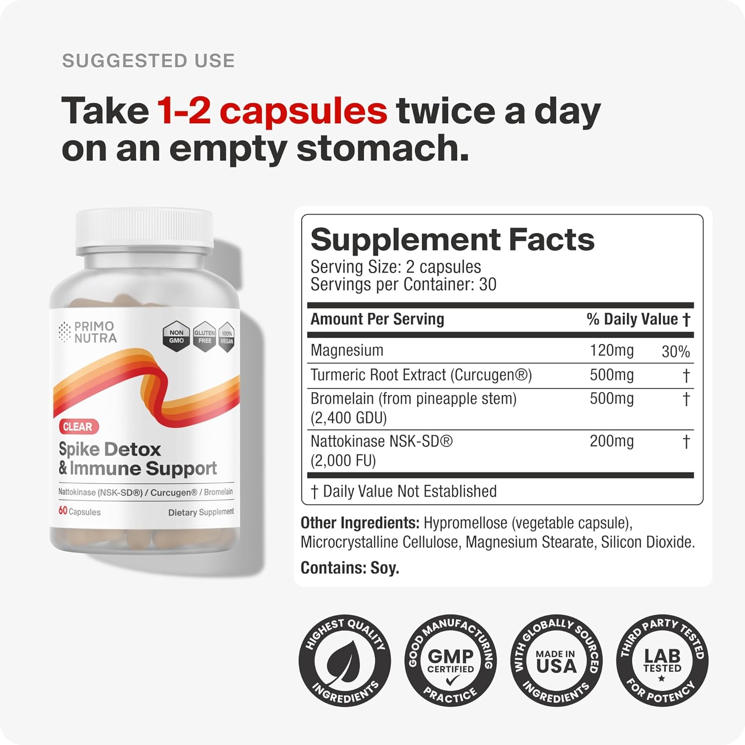 Foreign Protein Cleanse Supplement with Nattokinase, Bromelain, Curcumin, and Molecular Hydrogen - 60 Count Pack