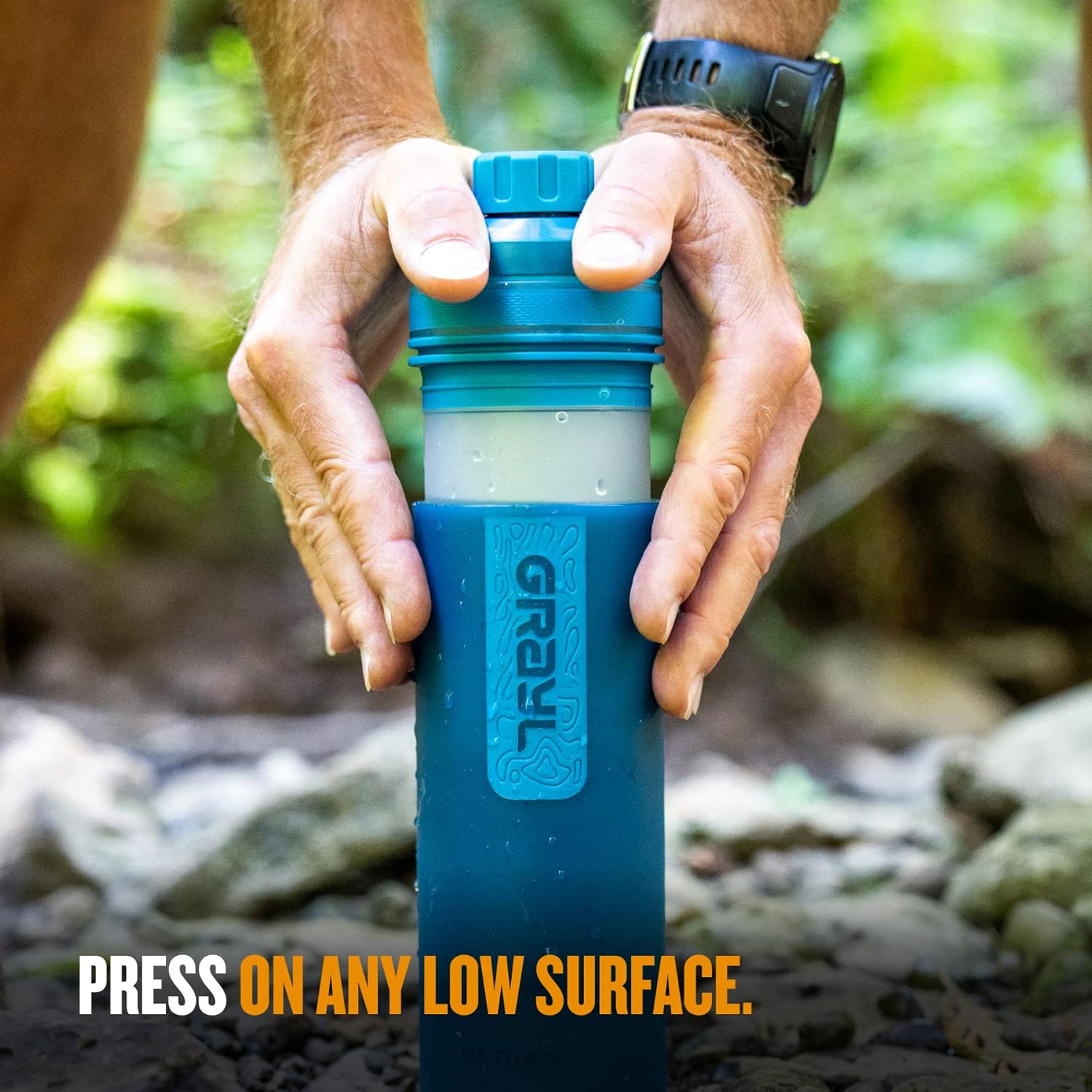 Forest Blue GRAYL UltraPress Water Purifier Bottle for Hiking, Backpacking, and Travel - Filter Included