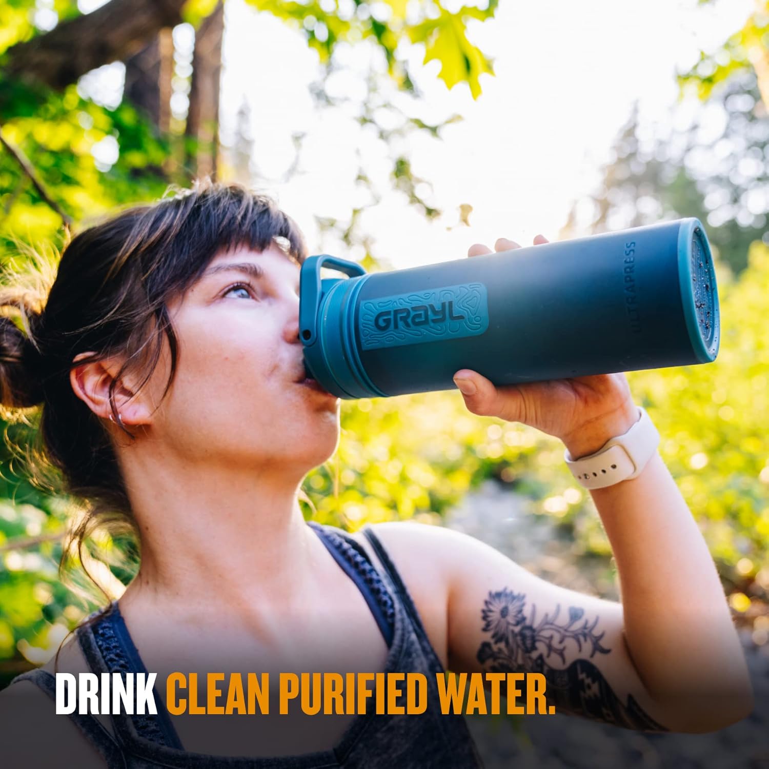 Forest Blue GRAYL UltraPress Water Purifier Bottle for Hiking, Backpacking, and Travel - Filter Included