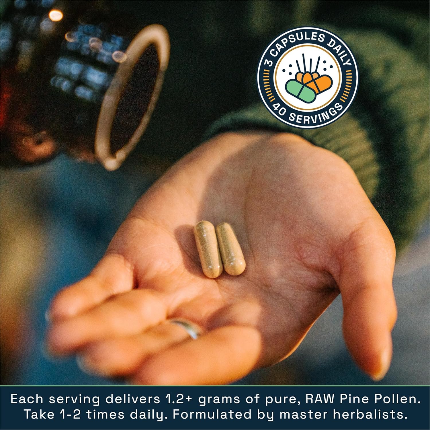 Forest Manna RAW Pine Pollen Capsules - Adaptogenic Functional Nutrition - Single Origin - 120 Capsules, Vegan & Non-GMO