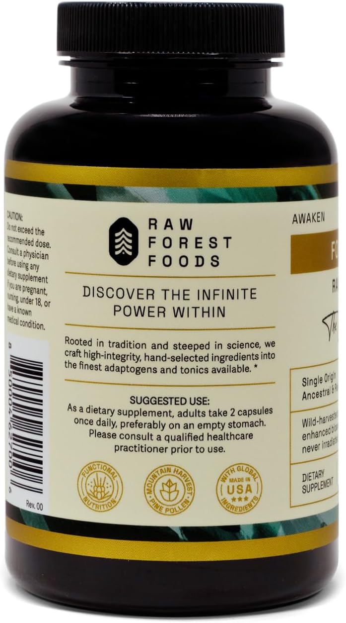 Forest Manna RAW Pine Pollen Capsules - Adaptogenic Functional Nutrition - Single Origin - 120 Capsules, Vegan & Non-GMO