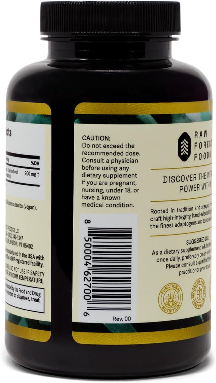 Forest Manna RAW Pine Pollen Capsules - Adaptogenic Functional Nutrition - Single Origin - 120 Capsules, Vegan & Non-GMO