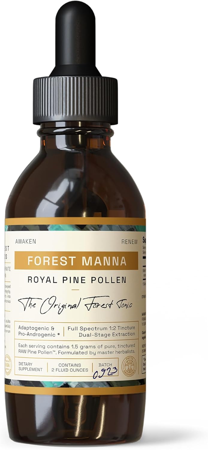 Forest Manna Royal Pine Pollen Tincture - Pure Dual-Stage Extract - 2 Fl Oz Bottle - Genuine Pine Pollen