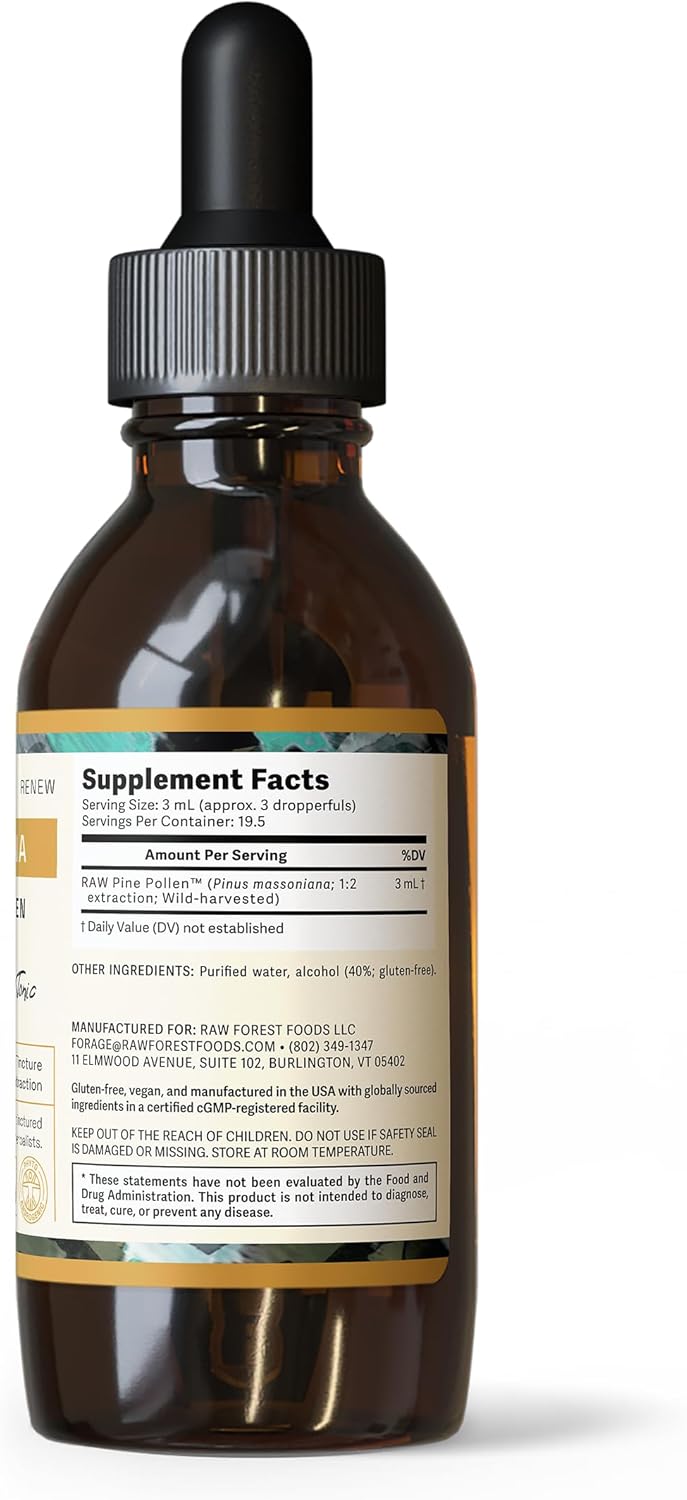 Forest Manna Royal Pine Pollen Tincture - Pure Dual-Stage Extract - 2 Fl Oz Bottle - Genuine Pine Pollen