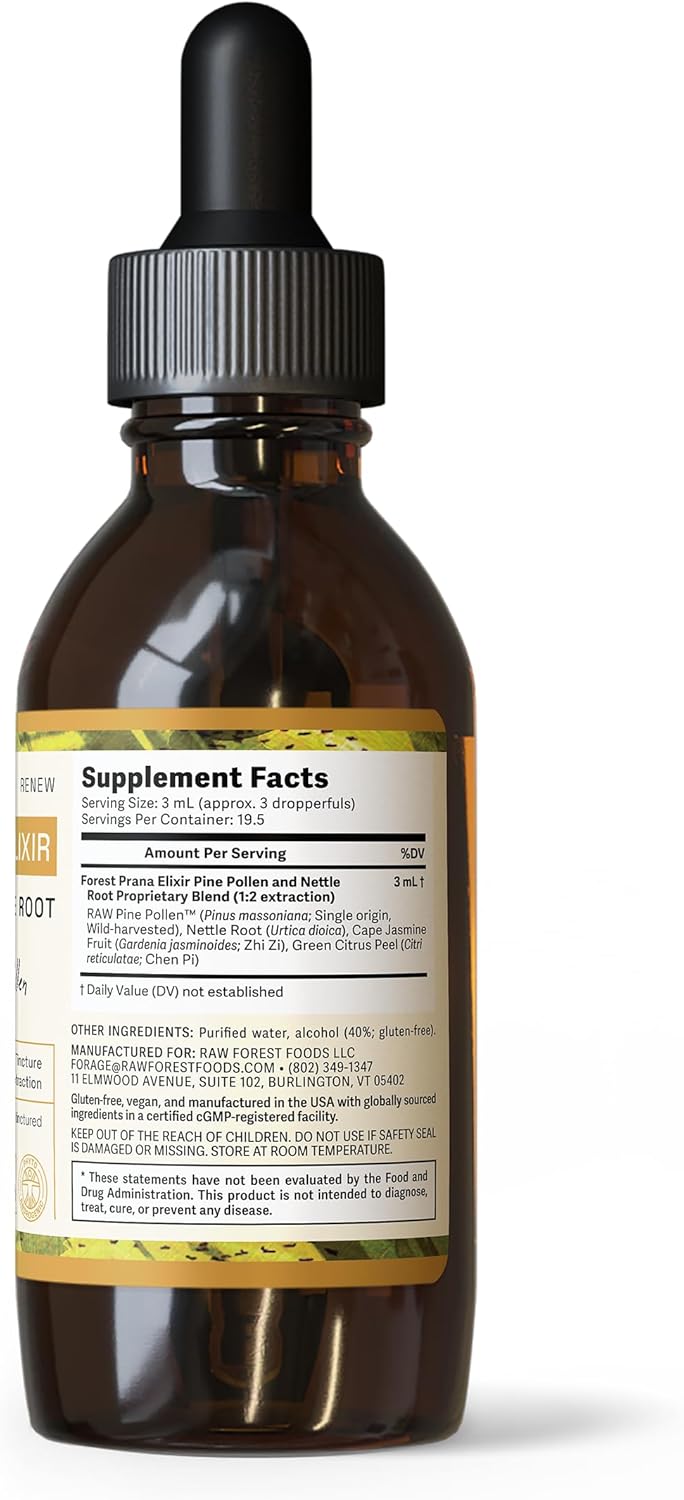 Forest Prana Elixir Pine Pollen and Nettle Root Tincture - Dual-Stage Extraction - Mountain Harvest - 2 Oz Bottle
