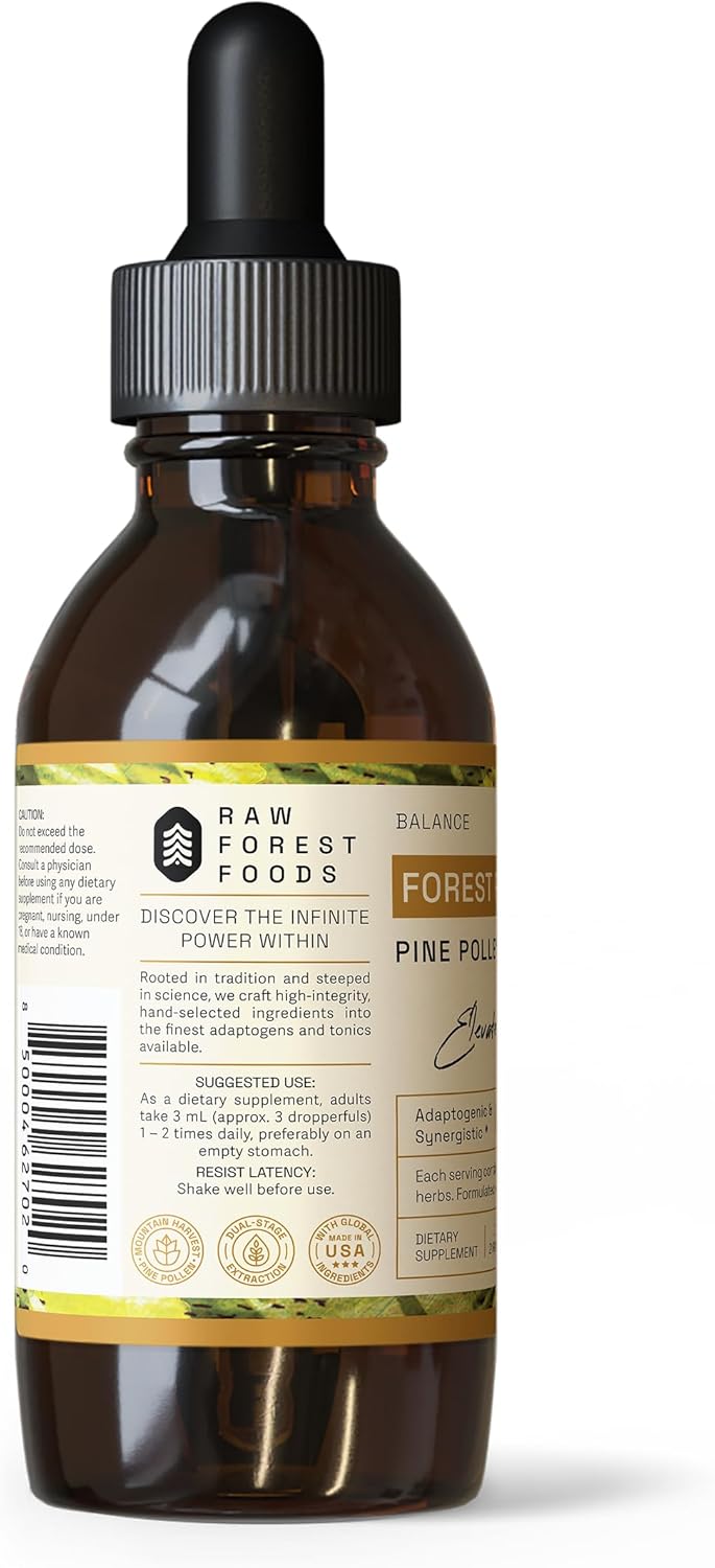 Forest Prana Elixir Pine Pollen and Nettle Root Tincture - Dual-Stage Extraction - Mountain Harvest - 2 Oz Bottle