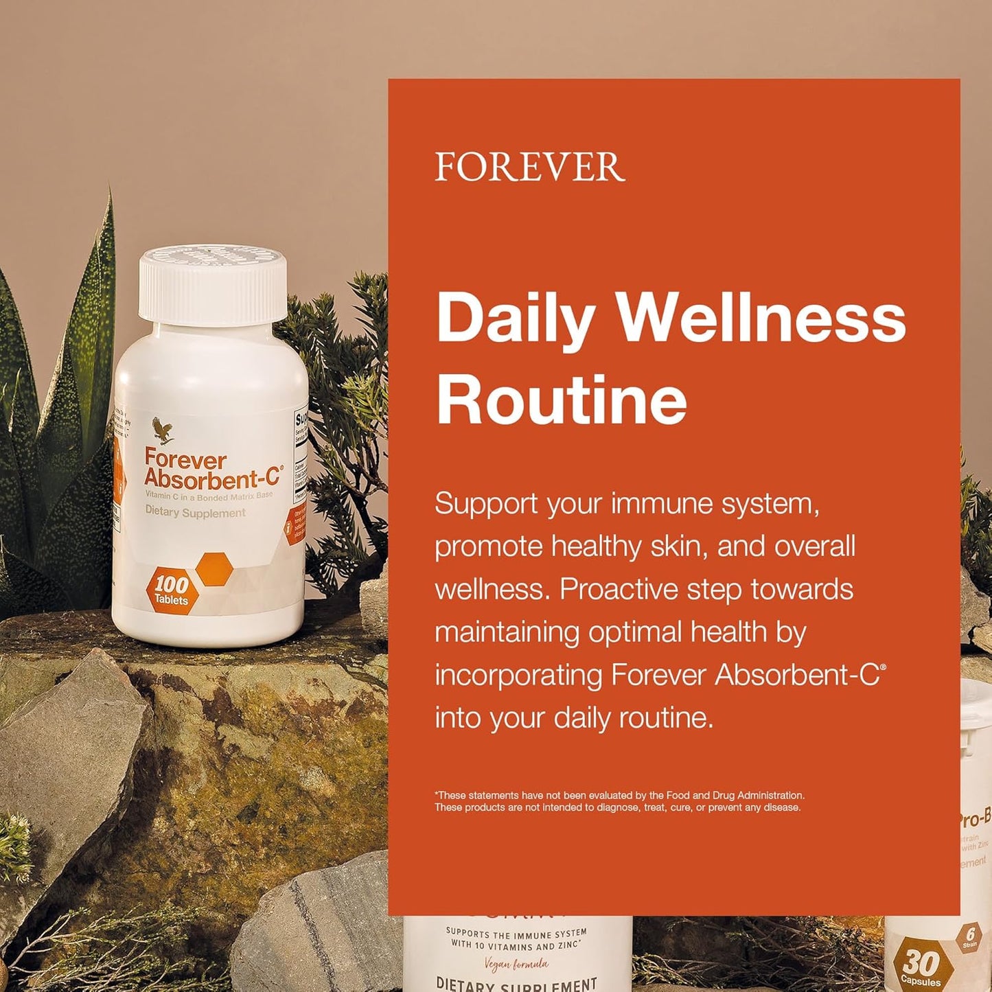 Forever Living Absorbent-C Orange & Honey Chewable Tablets - Vitamin C Supplement for Immune Support & Skin Health - 100 Tablets