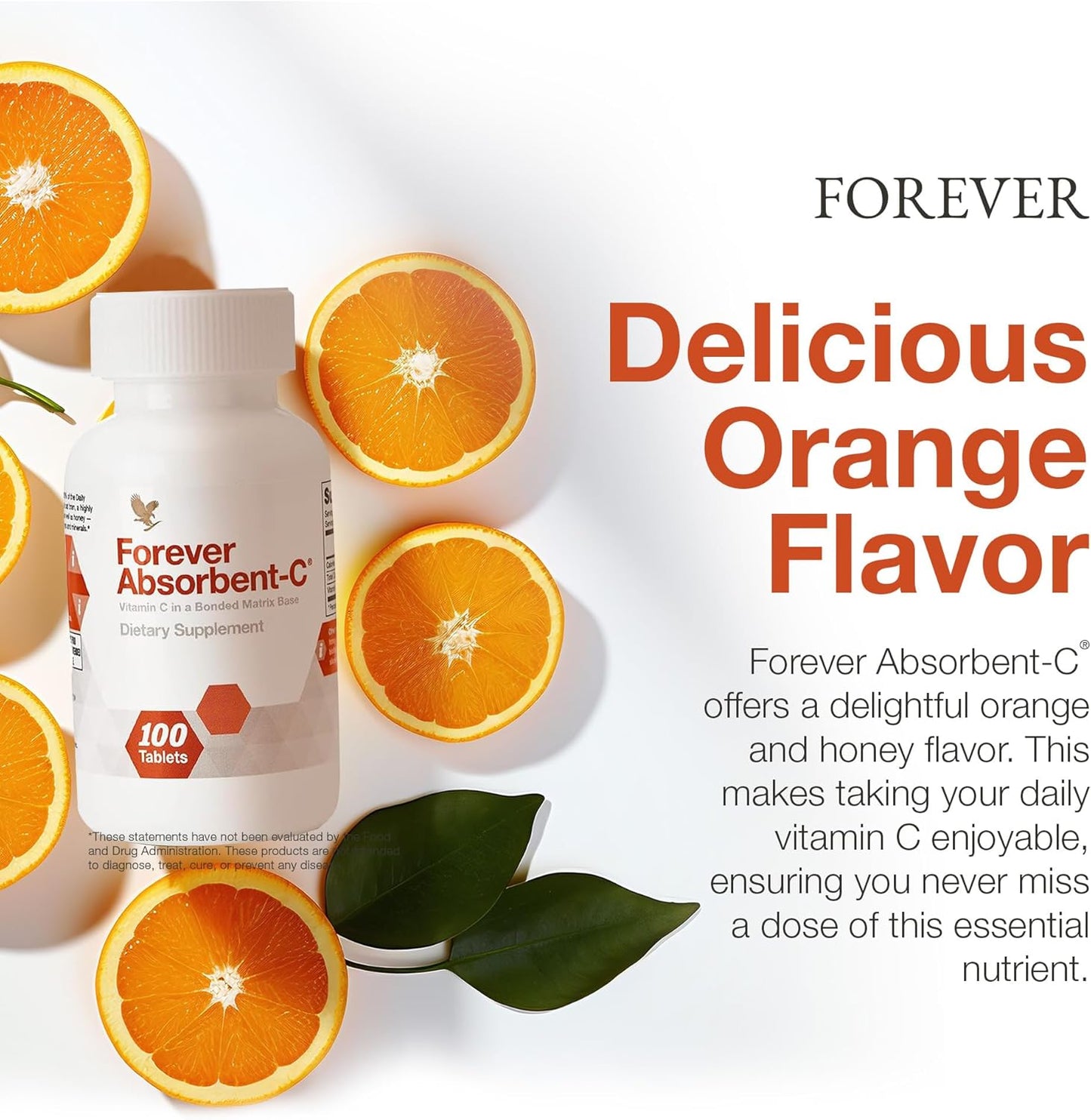 Forever Living Absorbent-C Orange & Honey Chewable Tablets - Vitamin C Supplement for Immune Support & Skin Health - 100 Tablets
