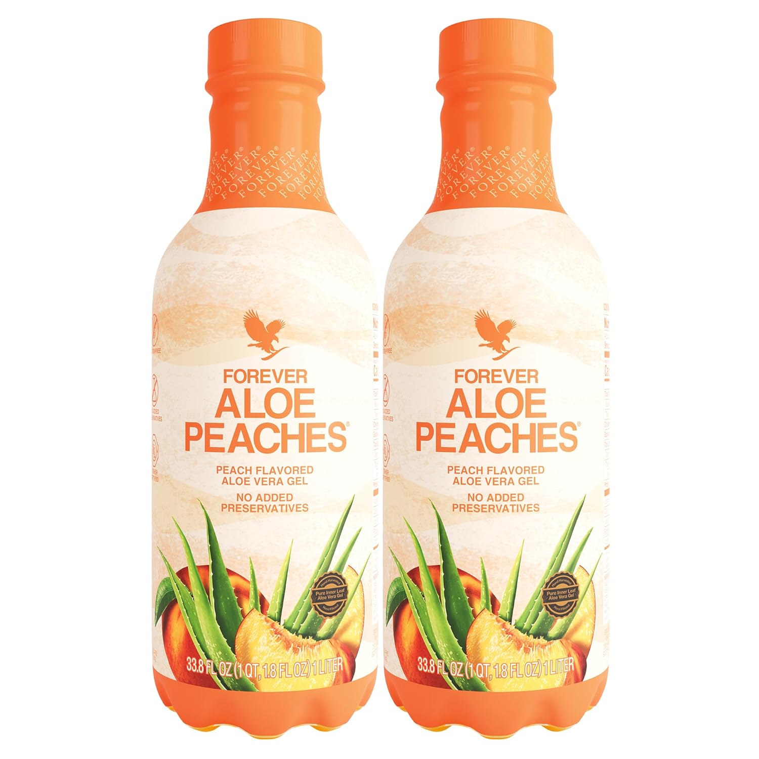 Forever Living Aloe Peaches Drink - Pure Aloe Vera with Real Peach Flavor - Promotes Digestion and Immune Health - Vegan, Gluten-Free - 33.8 fl oz x 2