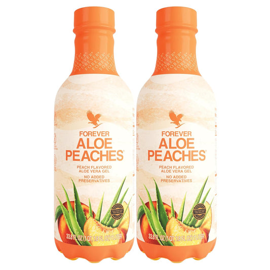 Forever Living Aloe Peaches Drink - Pure Aloe Vera with Real Peach Flavor - Promotes Digestion and Immune Health - Vegan, Gluten-Free - 33.8 fl oz x 2
