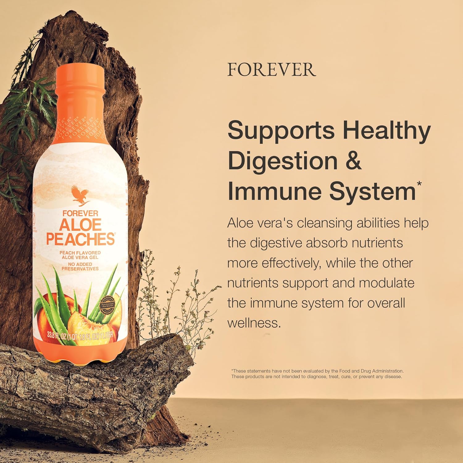 Forever Living Aloe Peaches Drink - Pure Aloe Vera with Real Peach Flavor - Promotes Digestion and Immune Health - Vegan, Gluten-Free - 33.8 fl oz x 2