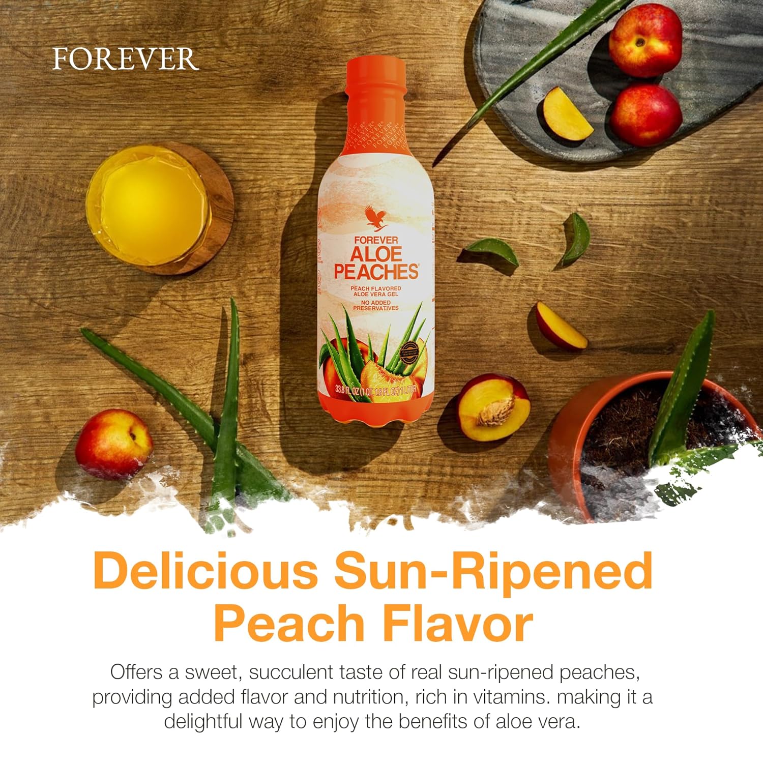 Forever Living Aloe Peaches Drink - Pure Aloe Vera with Real Peach Flavor - Promotes Digestion and Immune Health - Vegan, Gluten-Free - 33.8 fl oz x 2