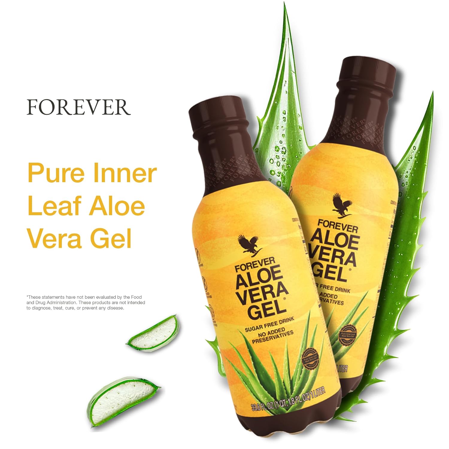 Forever Living Aloe Vera Gel - 99.7% Pure Inner Leaf Juice - Preservative-Free - 33.8 fl oz - Pack of 2