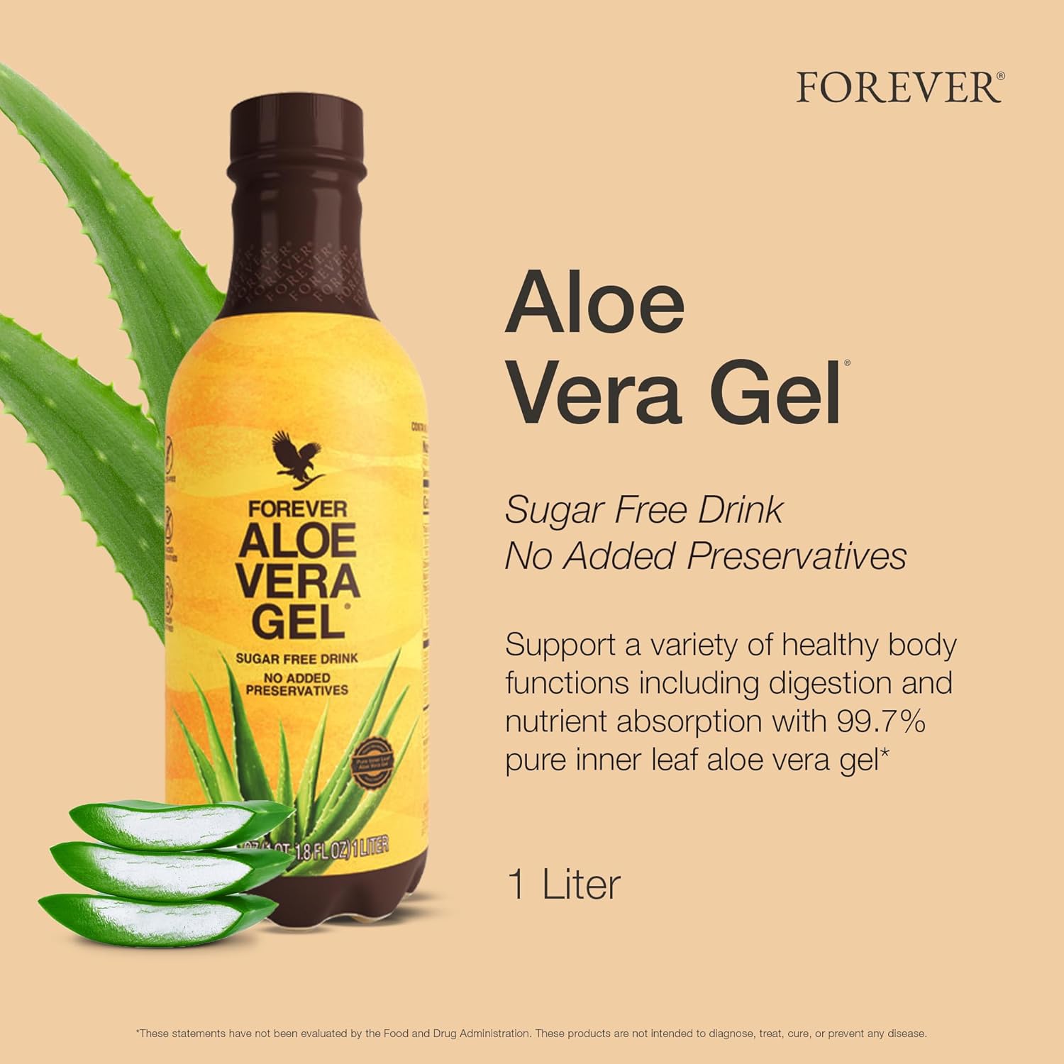 Forever Living Aloe Vera Gel - Pure Inner Leaf Juice, 99.7% Aloe Content, Preservative-Free, 33.8 fl oz