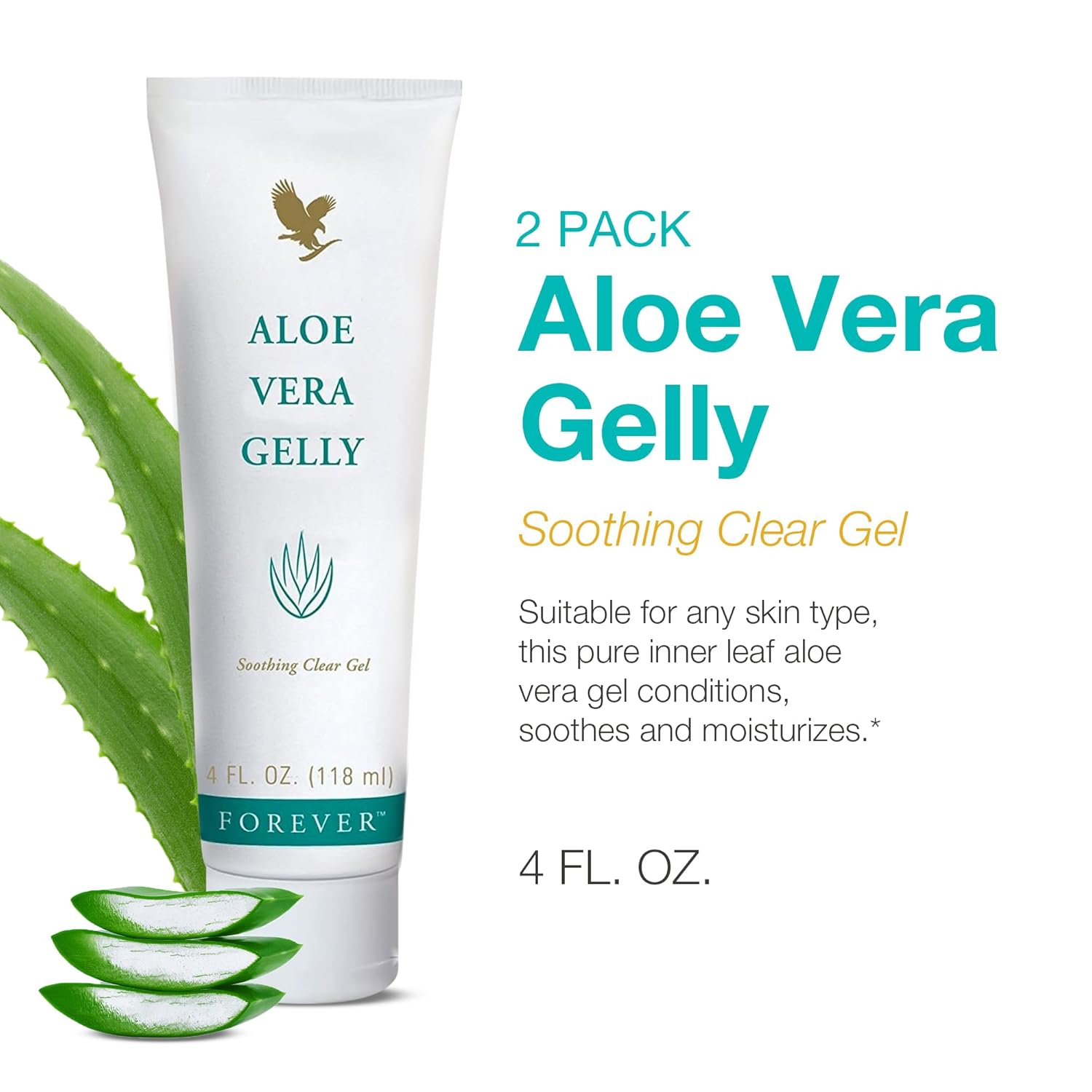 Forever Living Aloe Vera Gelly - Pure Gel for Soothing, Moisturizing, and Conditioning - Vegan and Gluten-Free - 4 fl oz (Pack of 2)