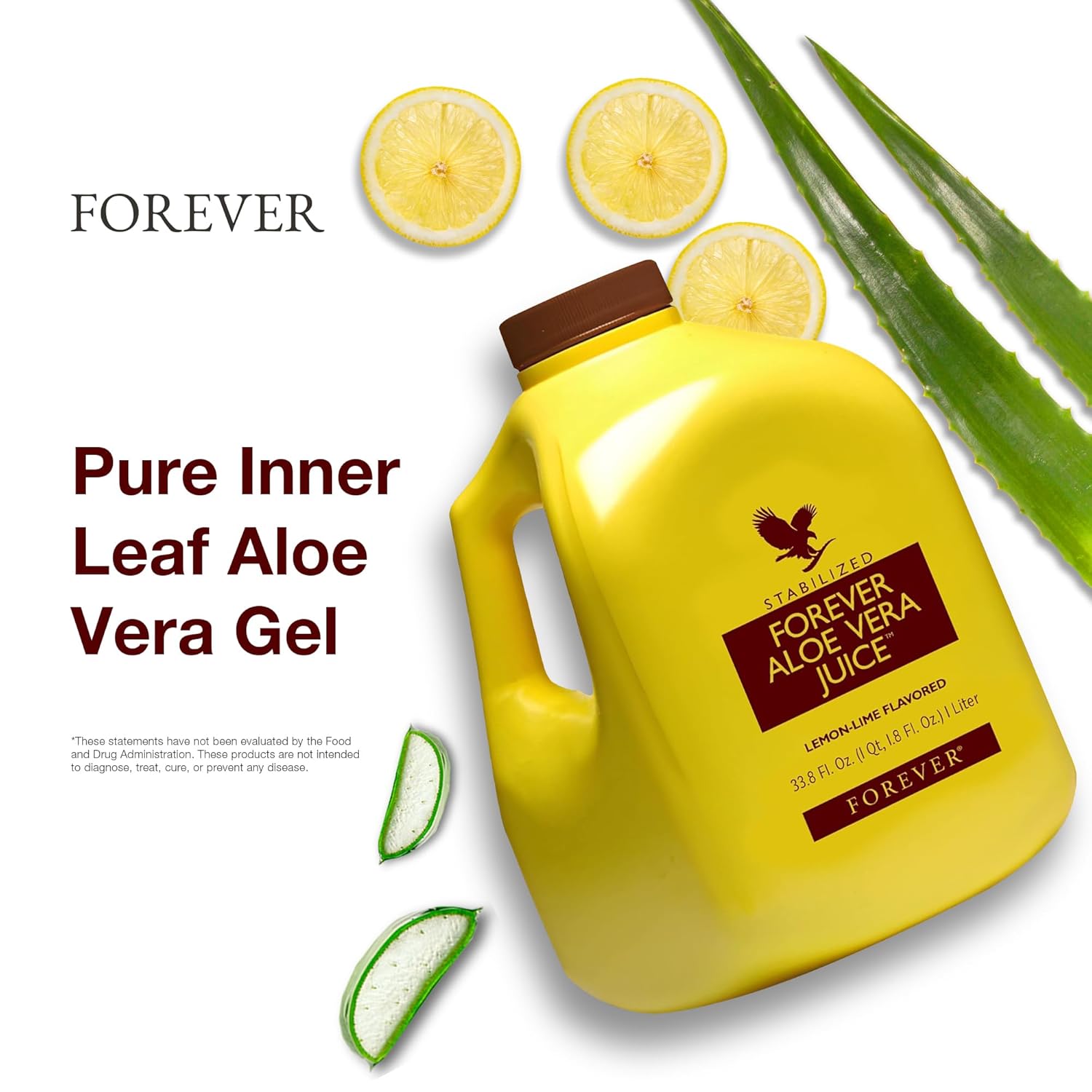 Forever Living Aloe Vera Juice Lemon Lime Flavor - Supports Digestion & Immunity - 1L Each (2 Pack)
