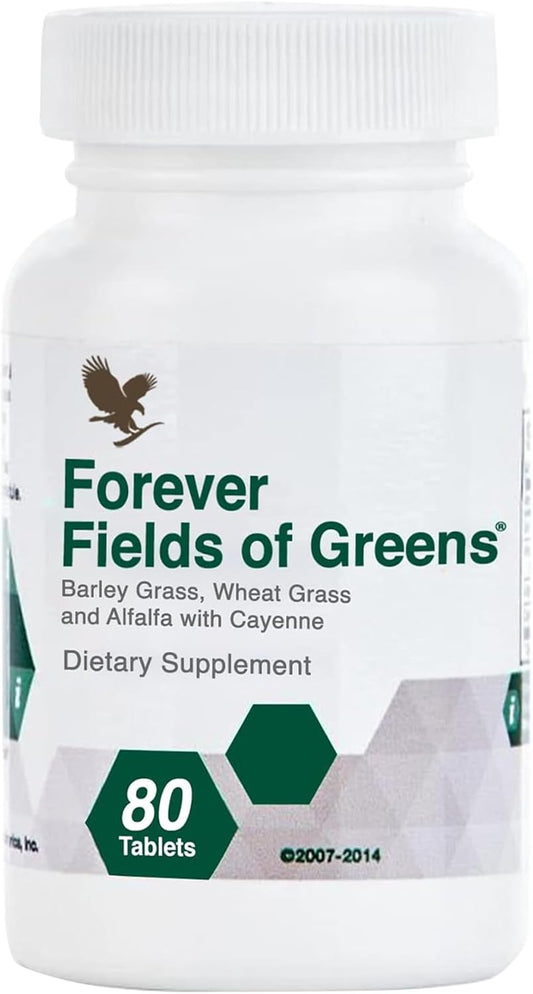 Forever Living Fields of Greens Superfood Supplement - 80 Tablets - Barley Grass, Wheat Grass, Alfalfa - Cleansing & Alkalizing