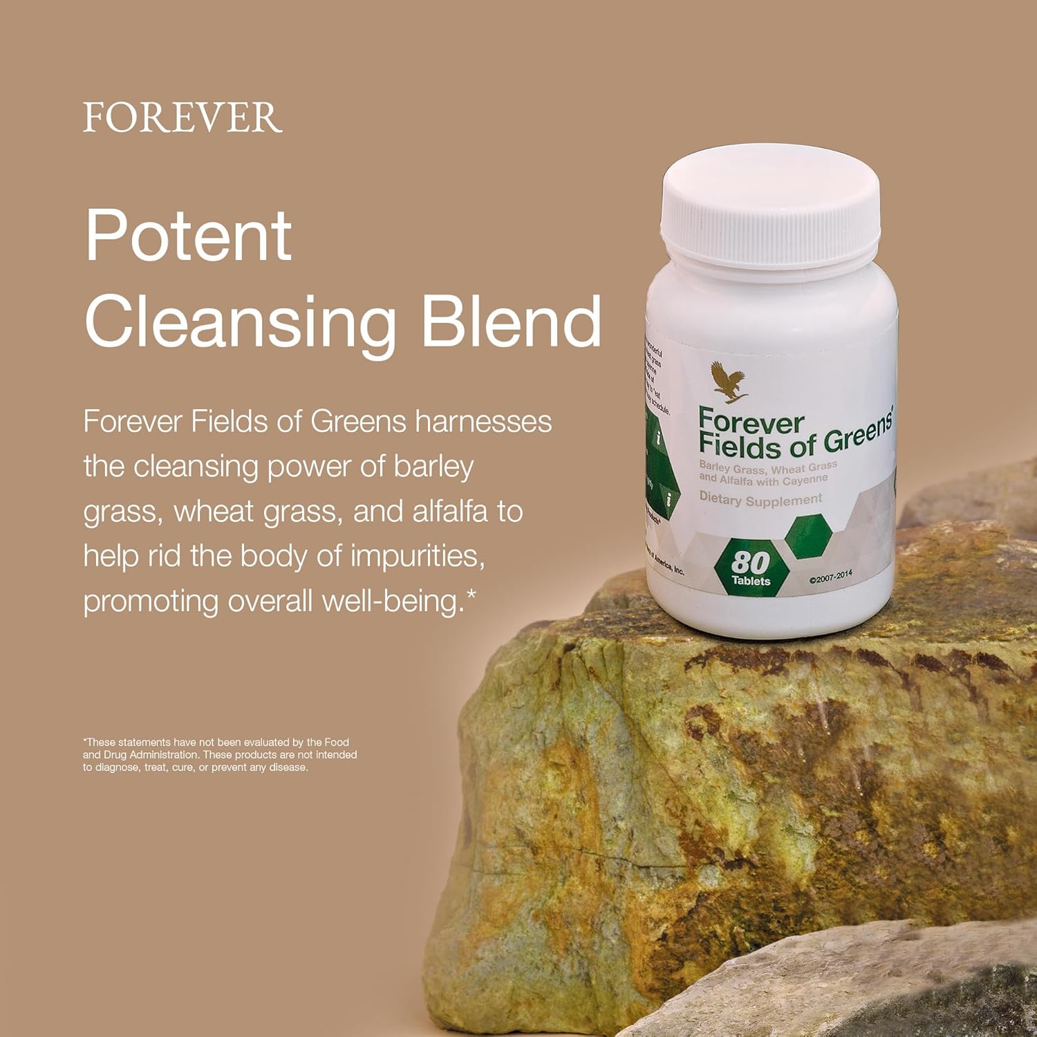 Forever Living Fields of Greens Superfood Supplement - 80 Tablets - Barley Grass, Wheat Grass, Alfalfa - Cleansing & Alkalizing