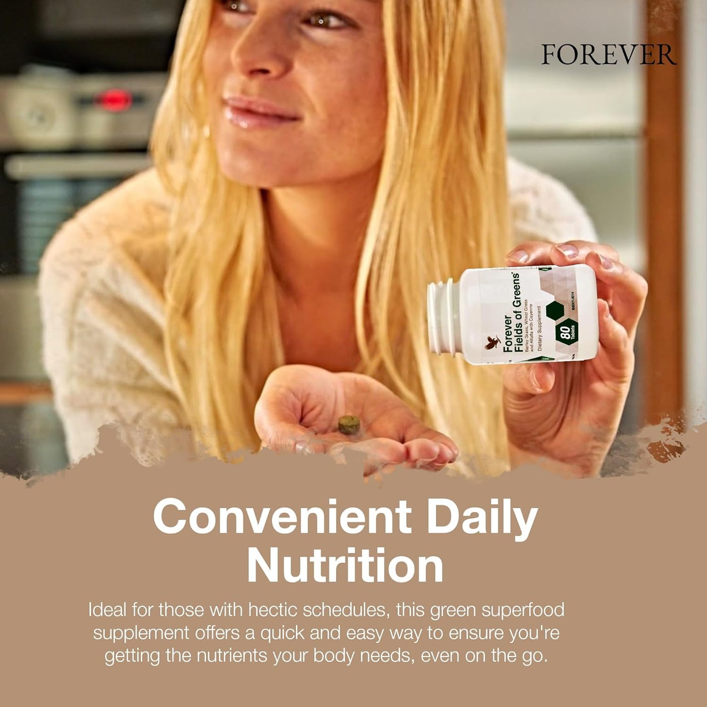 Forever Living Fields of Greens Superfood Supplement - 80 Tablets - Barley Grass, Wheat Grass, Alfalfa - Cleansing & Alkalizing