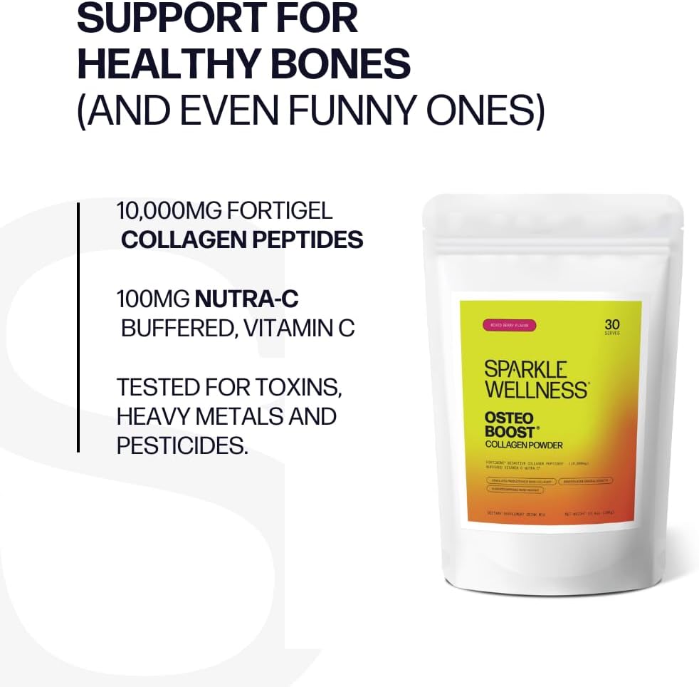 FORTIBONE Collagen Powder Supplement with Buffered Vitamin C for Bone Health - Mixed Berry Flavor | 30 Servings