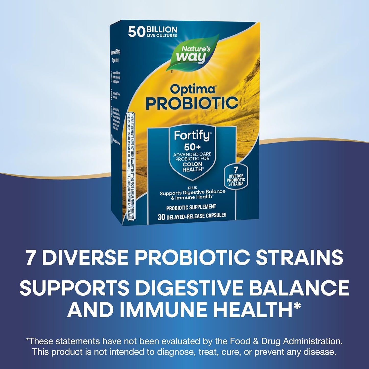 Fortify Optima Probiotic for Adults 50+: 50 Billion Live Cultures, Digestive & Immune Health, No Refrigeration, 30 Capsules